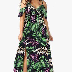 Milumia Women Plus Size Cold Shoulder Floral Maxi Bohemian Split Dress 2XL